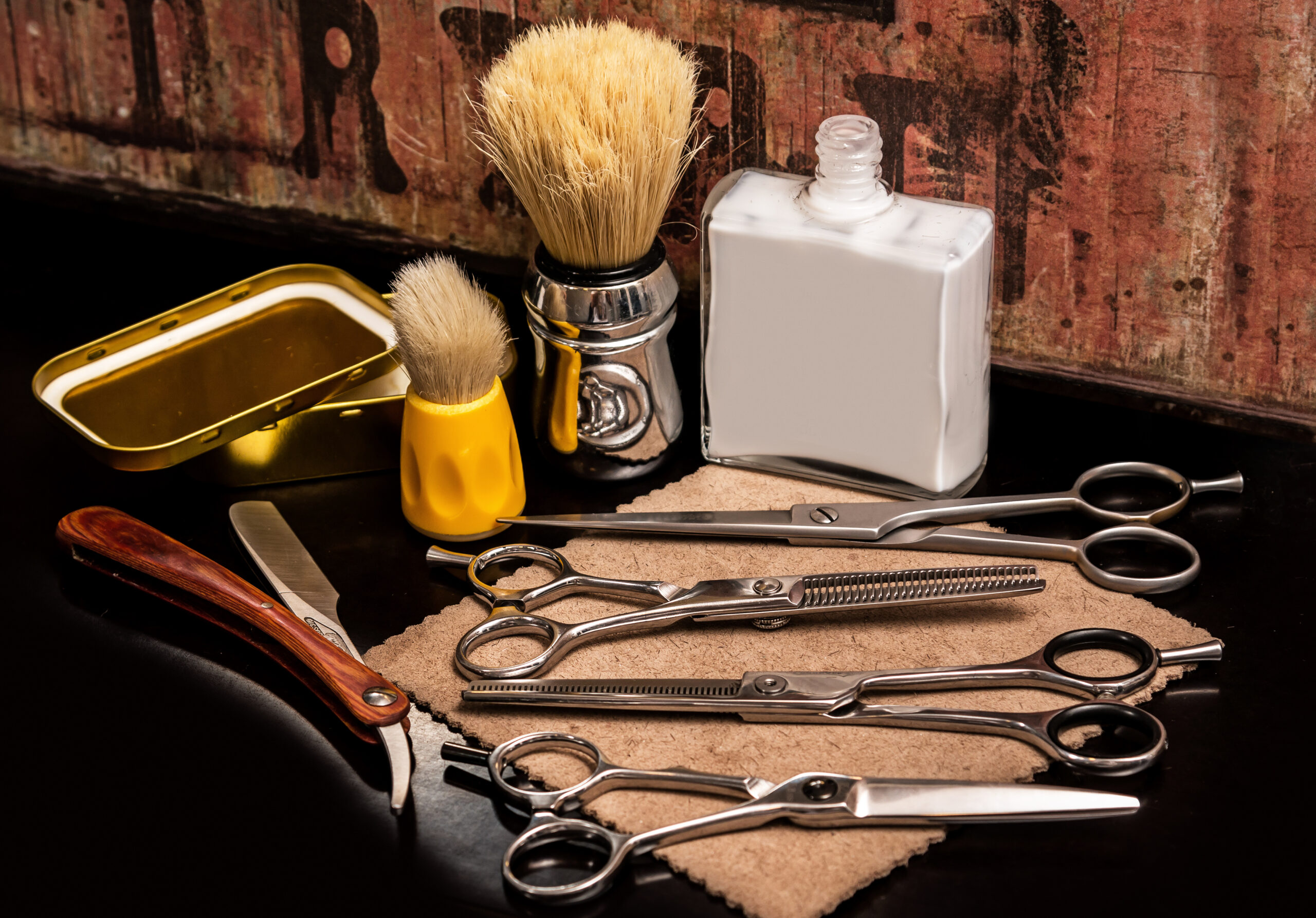 Different equipment in barber shop on the table